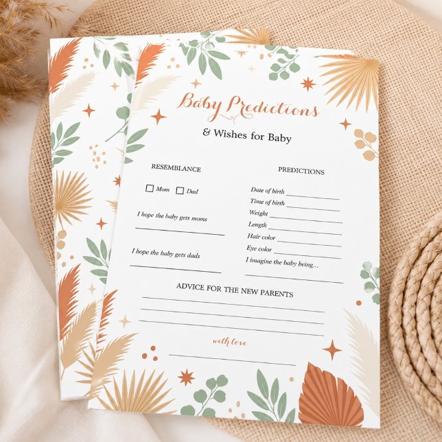 Lámina Boho Terroso Terracota Palmas Bebé Predicciones (Boho Earthy Terracotta Palm Baby Predictions)