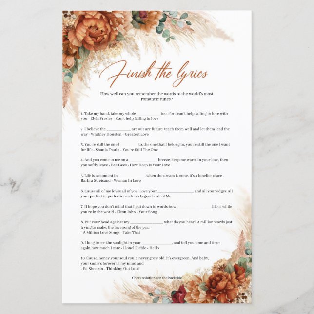 Lámina Boho tropical terracota pampas Acabar la lírica (Anverso)