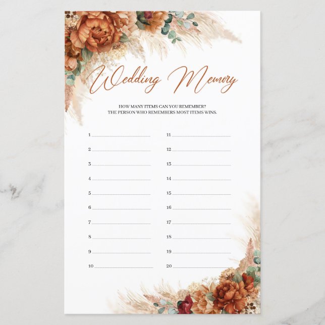 Lámina Boho verano playa terracota pampas Boda Memoria (Anverso)