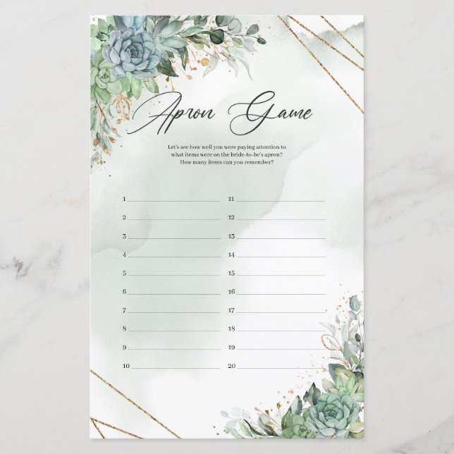 Lámina Boho verde succulantes eucalipto oro Apron Juego (Anverso)