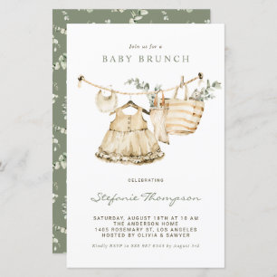 Lámina Boho Watercolor Clothesline Baby Brunch Invite