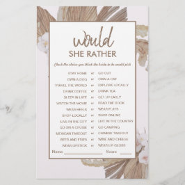 Lámina Boho Watercolor Pampas Grass Bridal Shower Game