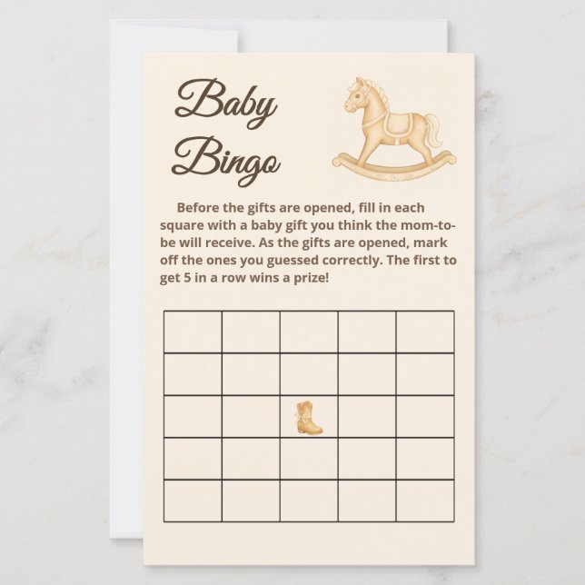 Lámina Boho Western Rocse Horse Baby Bingo Game Card (Anverso)