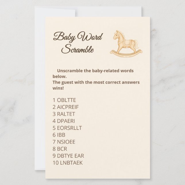 Lámina Boho Western Rocse Horse Baby Word Scramble (Anverso)