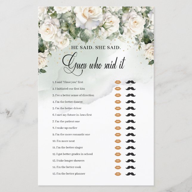 Lámina Boho White Roses Greenery Gold Dijo que (Anverso)