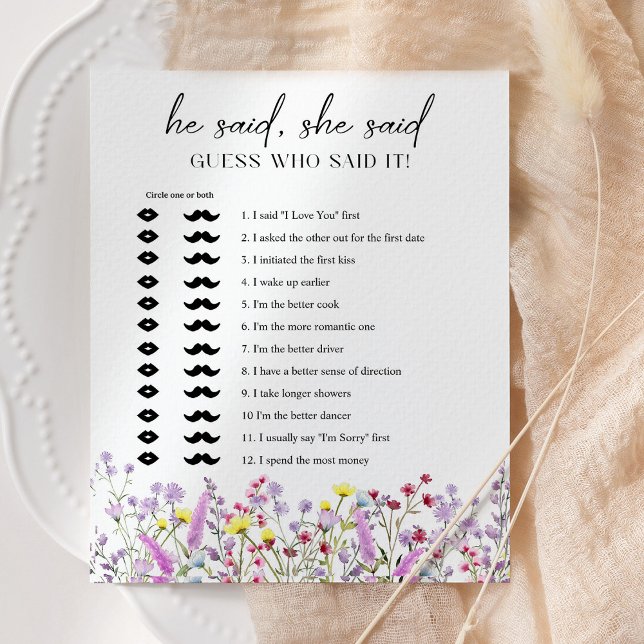 Lámina Boho Wildflower Shower Dijo Que Dijo Juego (Subido por el creador)