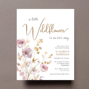 Lámina Boho Wildflower Watercolor Bebé Chica Invitación a