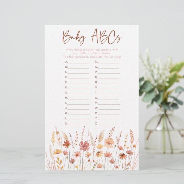 Lámina Boho Wildflowers Baby Shower Game (Anverso de pie)