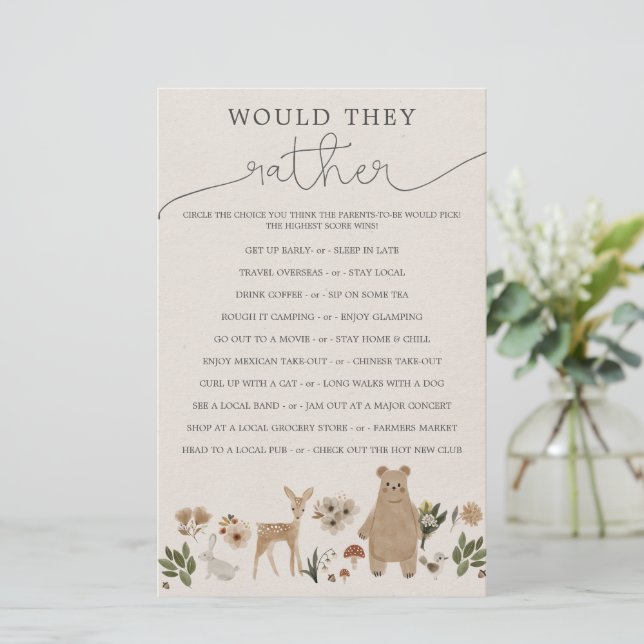 Lámina Boho Woodland, juegos de Baby Shower de doble cara (Anverso de pie)