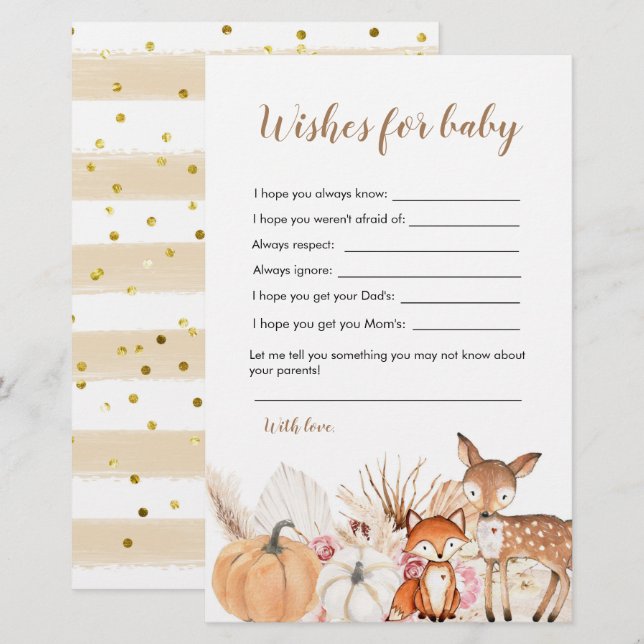 Lámina Boho Woodland Pumpkin Baby Shower Quiere Un Bebé (Anverso / Reverso)