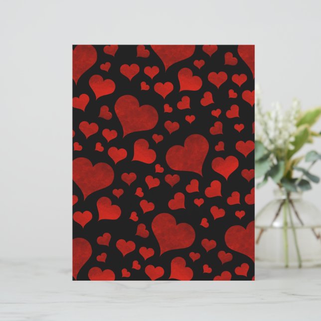 Lámina Bold Red Hearts Over Black Valentine's Day Paper (Anverso de pie)