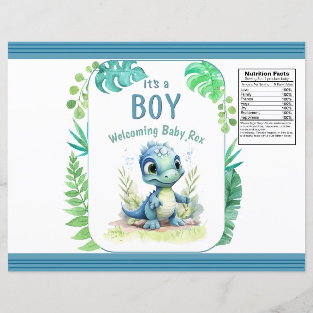 Lámina Bolsa de Chip Verde y Azul de Dinosaurio Bebé (Anverso)