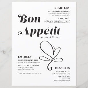 Lámina Bon Appetit Boda Cena Libro Blanco Negro