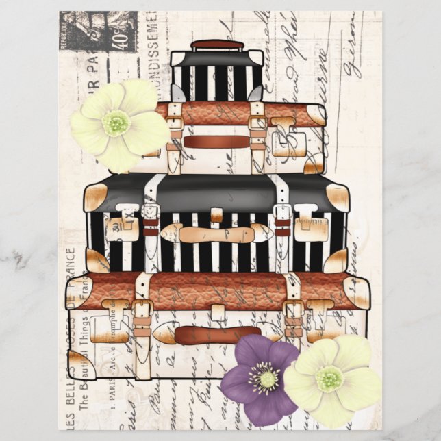 Lámina Bonitas maletas de viaje vintage scrapbooking (Anverso)