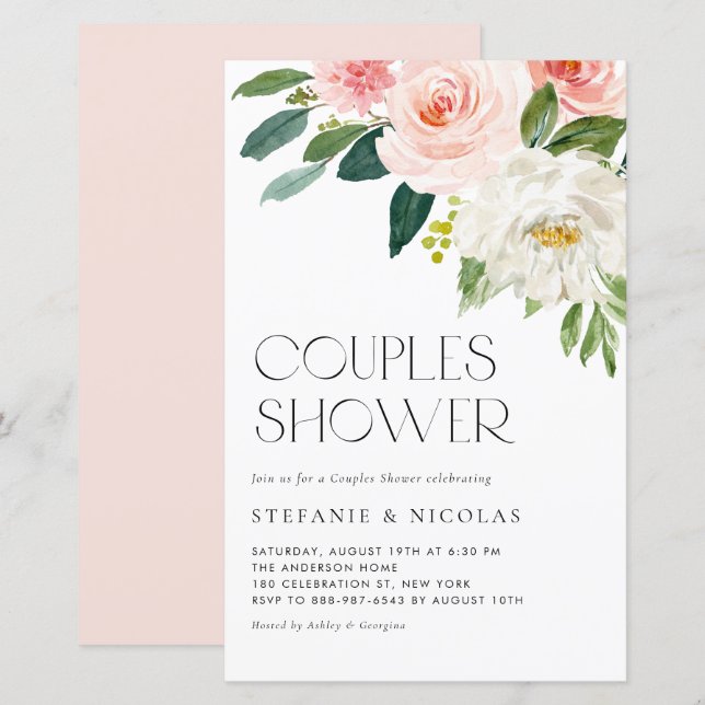 Lámina Bonito acuarela Parejas Florales Invitación a la d (Anverso / Reverso)