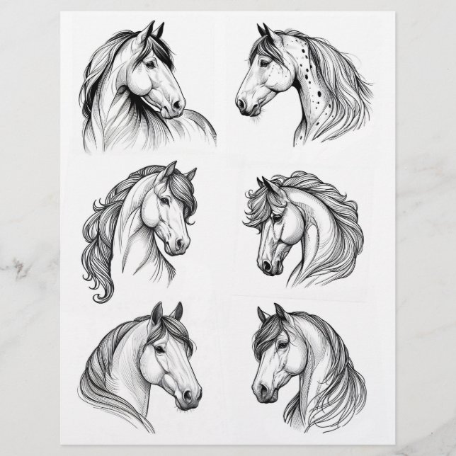 Lámina Bonito B&W Horse Head Line Art Drays (Anverso)