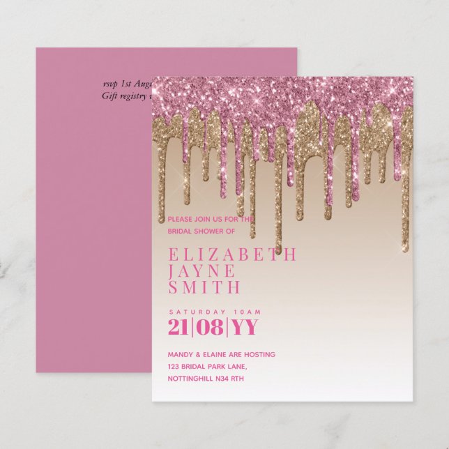 Lámina BONITO de PRESUPUESTO Girly Bridal Shower invita a (Anverso / Reverso)
