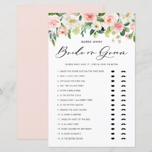 Lámina Bonito Floral Bride o Groom Bridal Shower Game