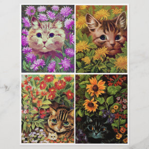Lámina Bonito Garden Kitties por Louis Wain