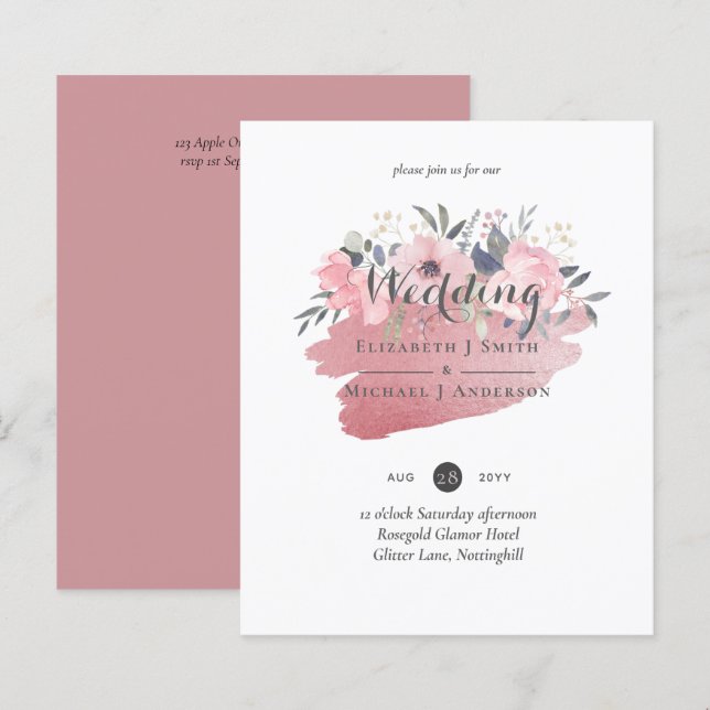 Lámina Bonito Girly Rosegold Floral Glam Boda (Anverso / Reverso)