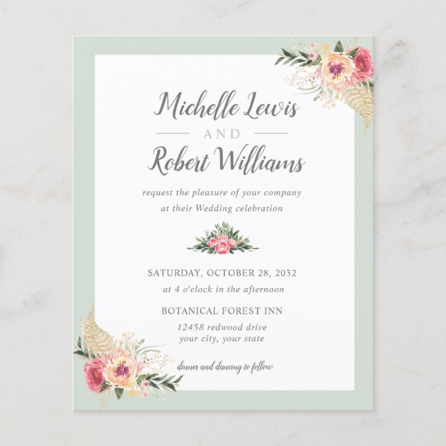 Lámina BONITO PRESUPUESTARIA boda Floral rosa (Anverso)