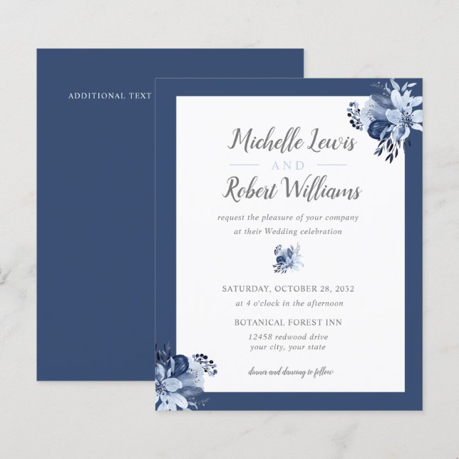 Lámina BONITO PRESUPUESTO boda Floral Azul de la Marina G (Anverso / Reverso)