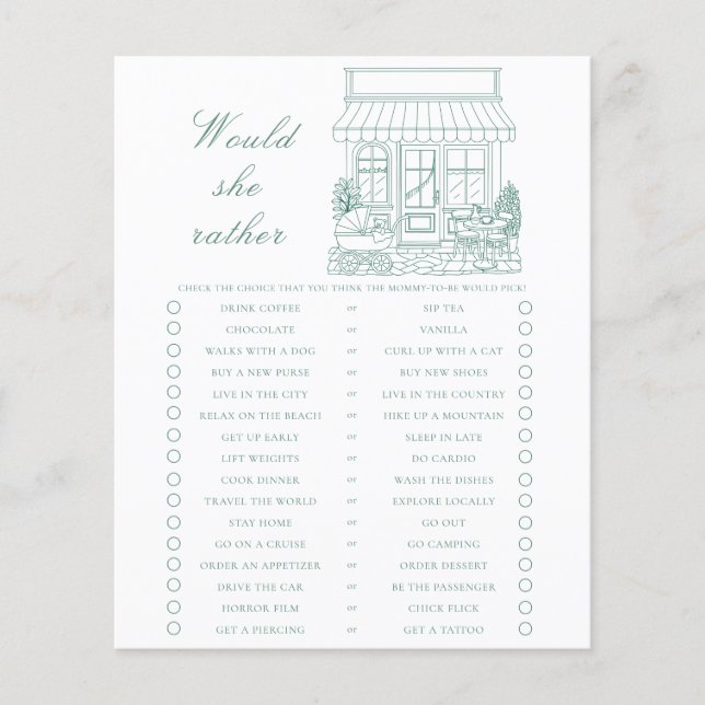 Lámina Bonjour Bebe Baby shower Would she rather (Anverso)