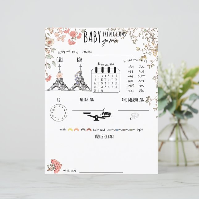 Lámina Bonjour Bebe Francesa Predicciones de Bebés Deseos (Anverso de pie)