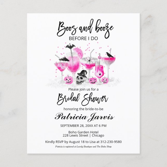 Lámina Boos Y Booze Bridal Shower Invitaciones Presupuest (Anverso)