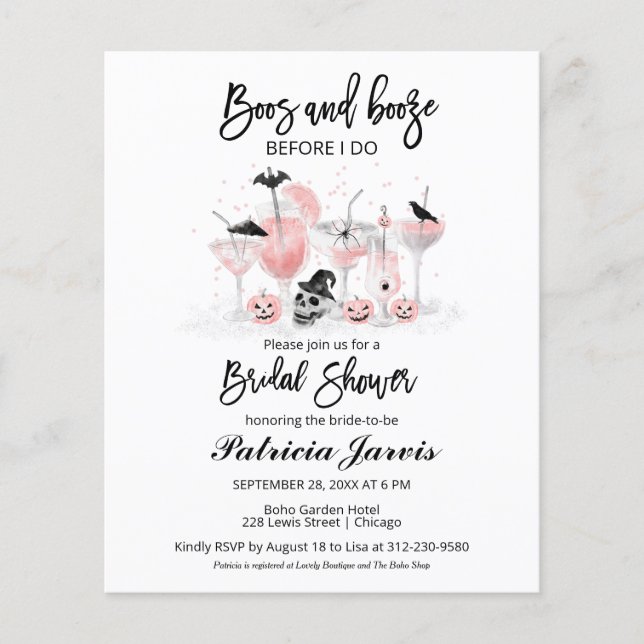 Lámina Boos Y Booze Bridal Shower Invitaciones Presupuest (Anverso)