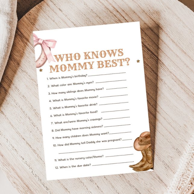 Lámina Boots and Bows Gender Reveal Who knows Game (Western Boots and Bows Game)