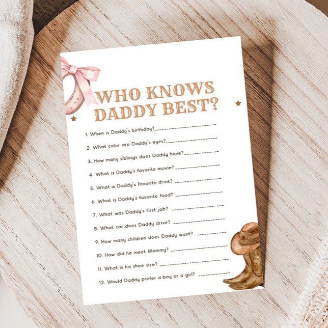 Lámina Boots and Bows Gender Reveal Who knows Game (Western Boots and Bows Game)