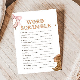 Lámina Boots and Bows Gender Reveal Word Scramble Game