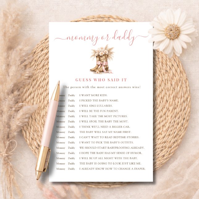 Lámina Boots & Pink Bow Mommy or Daddy Guess Who Said It (Subido por el creador)