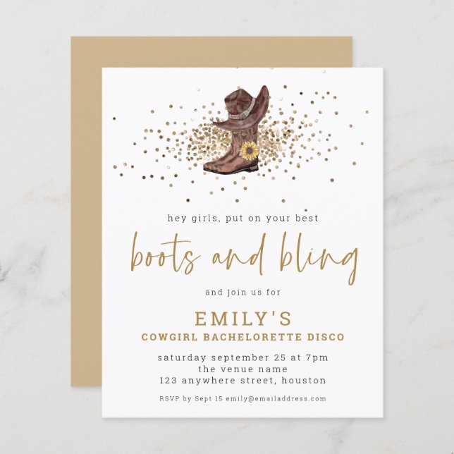 Lámina Boots PRESUPUESTARIOS Bling Cowgirl Bachelorette D (Anverso / Reverso)