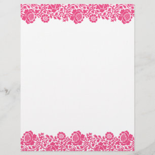 Lámina Borde de Damasco Floral Retro Rosado Caliente