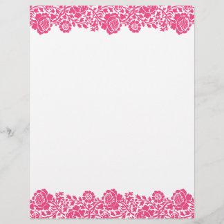 Lámina Borde de Damasco Floral Retro Rosado Caliente