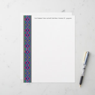 Lámina Borde de manuscrito iluminado en azul rojo y verde