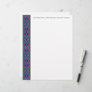 Lámina Borde de manuscrito iluminado en azul rojo y verde