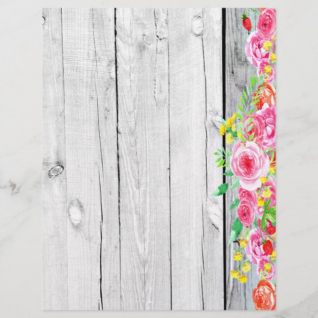 Lámina Borde de rosa rosa sobre madera (Anverso)