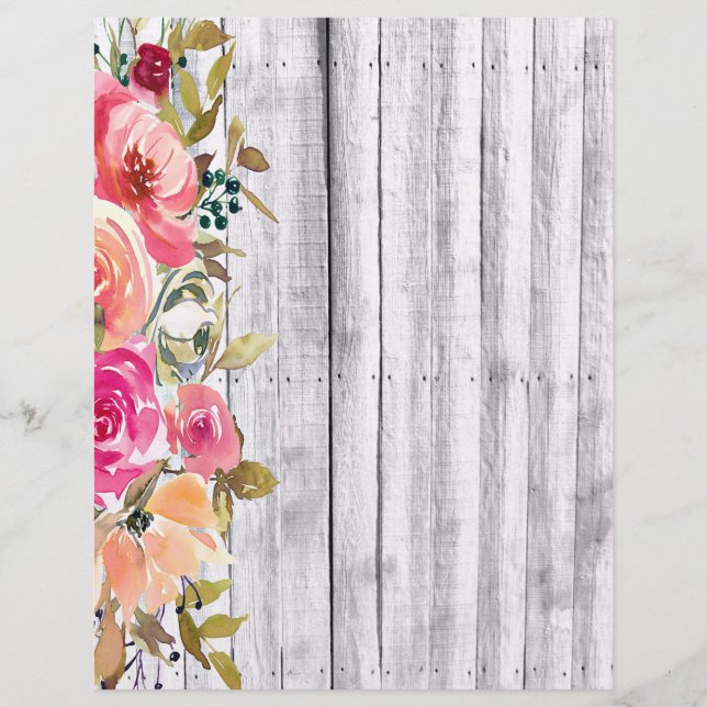 Lámina Borde floral rosa sobre madera (Anverso)