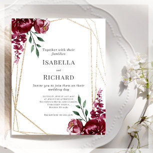 Lámina Borgoña   Invitación a la boda de Marsala con flor