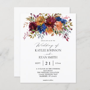 Lámina Borgoña presupuestal, marina, Naranja Boda floral 