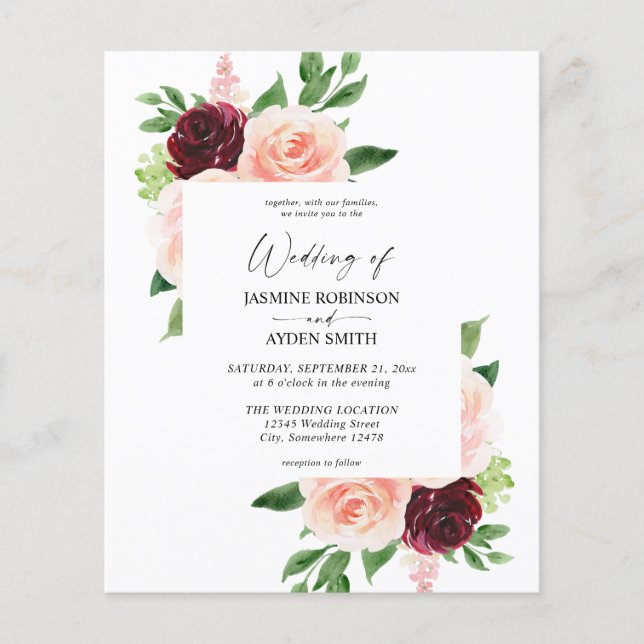 Lámina Borgoña presupuestal y Boda floral Rubor Pink 4 (Anverso)