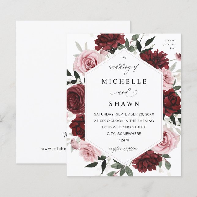 Lámina Borgoña presupuestal y Boda floral Rubor Pink 6 (Anverso / Reverso)