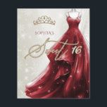 Lámina Borgoña Rojo Vestido Snowflakes 16 Invitación<br><div class="desc">Oro presupuestado Borgoña Rojo Vestido de nieve Dulce de Invierno 16 Invitación</div>