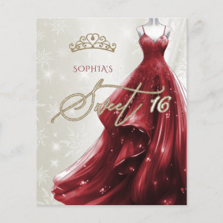 Lámina Borgoña Rojo Vestido Snowflakes 16 Invitación