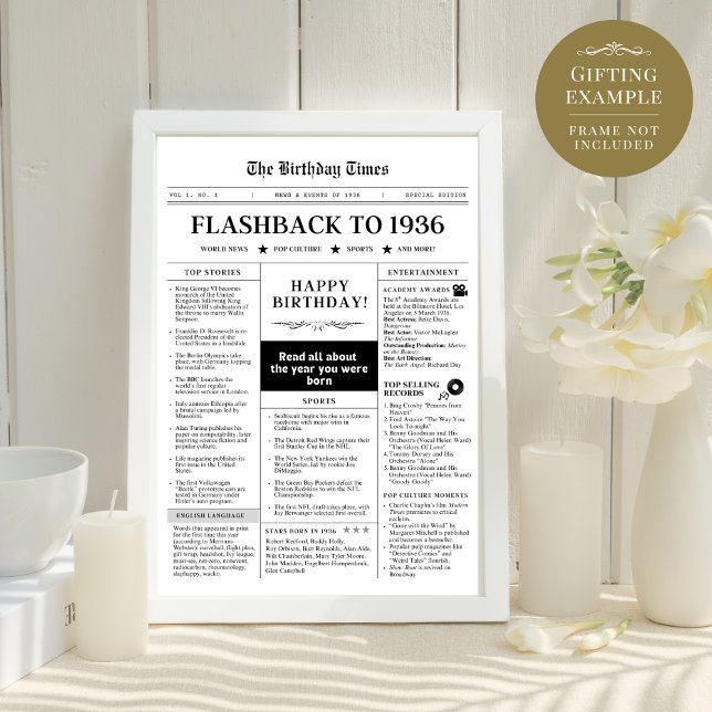 Lámina Born in 1936 Fun Newspaper black and white (Subido por el creador)