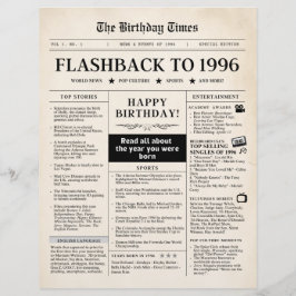 Lámina Born in 1996 Sepia Newspaper