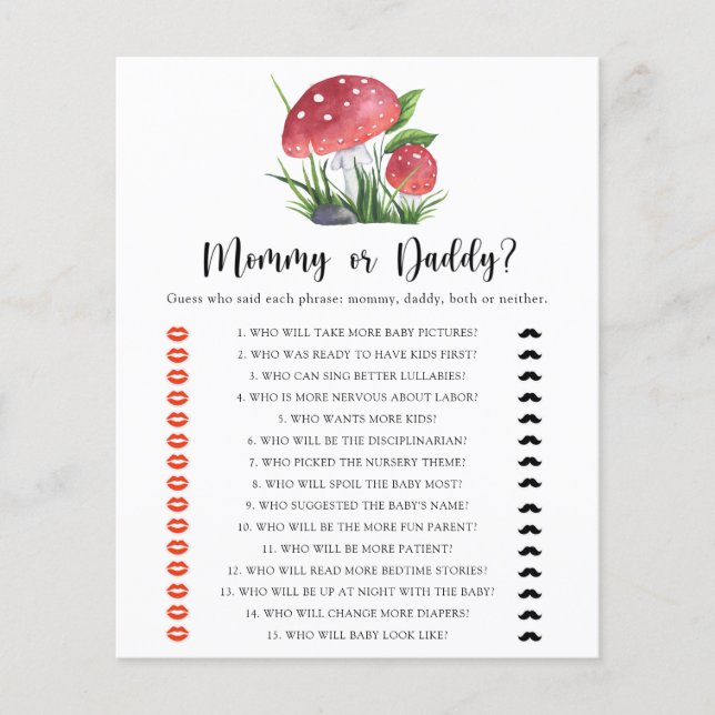 Lámina Bosita de bebé hongos, juego de mamá o papá (Anverso)